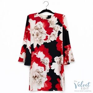 Roz & Ali Red and White Floral Long Sleeve Dress